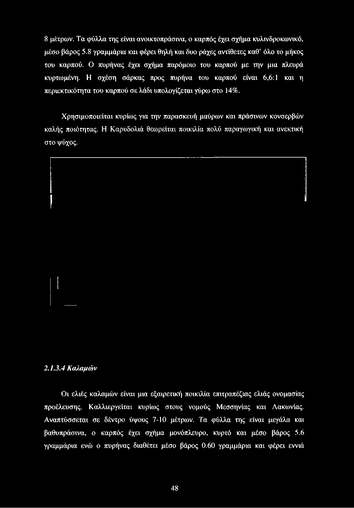 Η σχέση σάρκας προς πυρήνα του καρπού είναι 6,6:1 και η περιεκτικότητα του καρπού σε λάδι υπολογίζεται γύρω στο 14%.