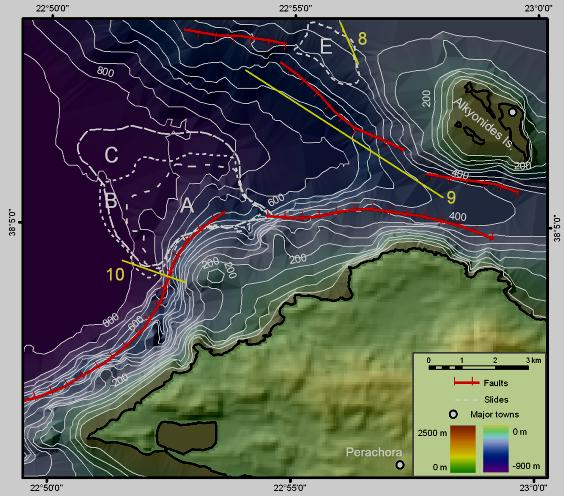 Εικόνα 3.1.3.5. -Απεικόνηση των κατολισθήσεων της a. Περαχώρας και β.