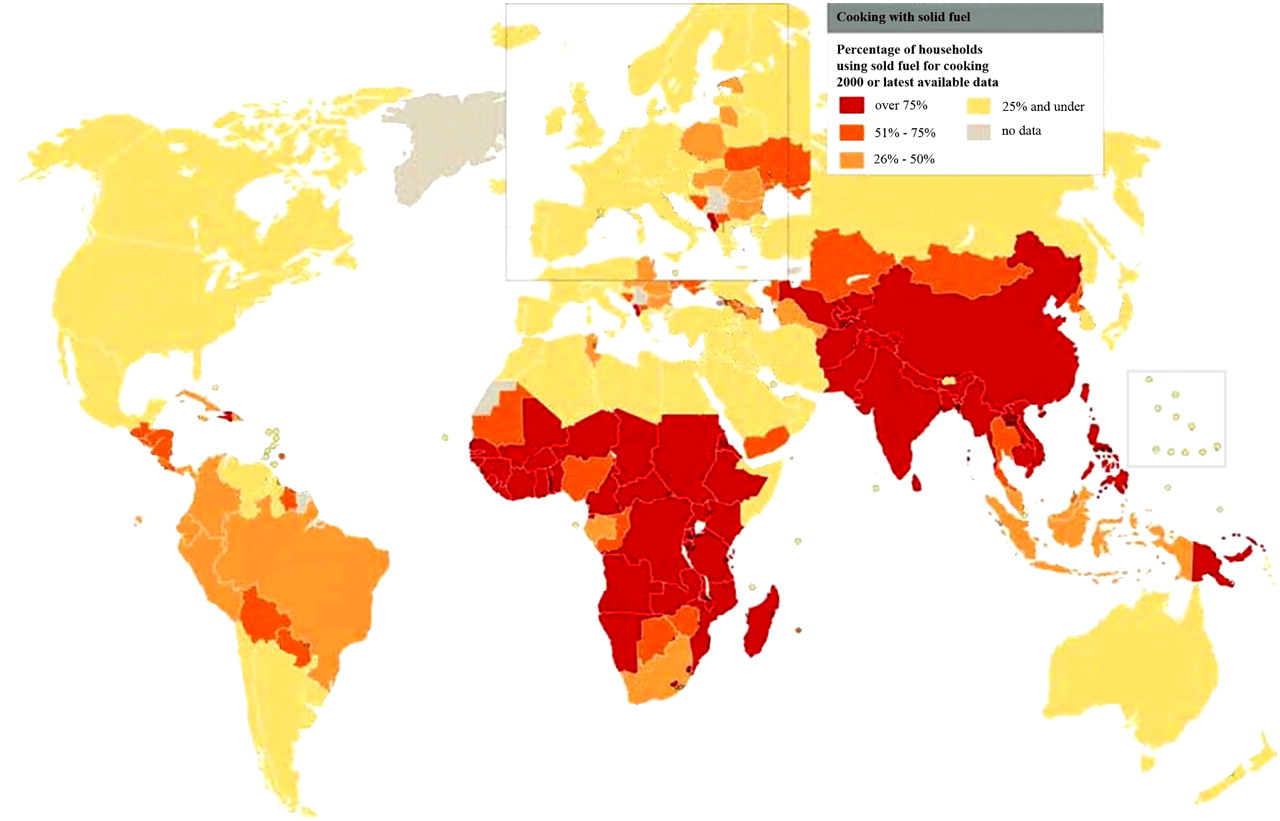 Figure 2. Worldwide solid fuel use for cooking. (Modified from: Children's environmental health. Part 2: Global environmental issues [Internet].