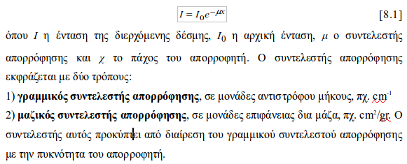 Αλληλεπίδραση φωτονίων με την ύλη Ποσοστό φωτονίων που διέρχονται χωρίς να αλληλεπιδράσουν = Ι/Ι0 Έτσι, ο συντελεστής