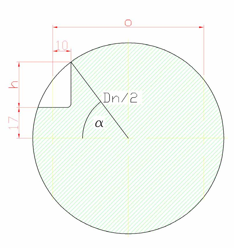 Výpočet (h) cosα=((o/2)-10)/(d/2)=(o-20)/d α=arccos(o-20)/d sinα=(h+17)/(d/2) h=((d.