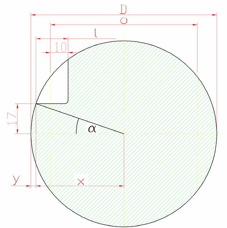 Výpočet (l) sinα=17/(d/2)=34/d α=arcsin(34/d) cosα=x/(d/2)=(2.x)/d x=(d/2).cosα x=(d/2).