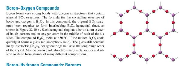 B 2 O 3 oxid boritý a (BO) n oxid bórnatý Príprava B 2 O 3 : 2H 3 BO 3 T B 2 O 3 + 3H 2 O B 2 O 3 v kryštalickom stave trojrozmerná