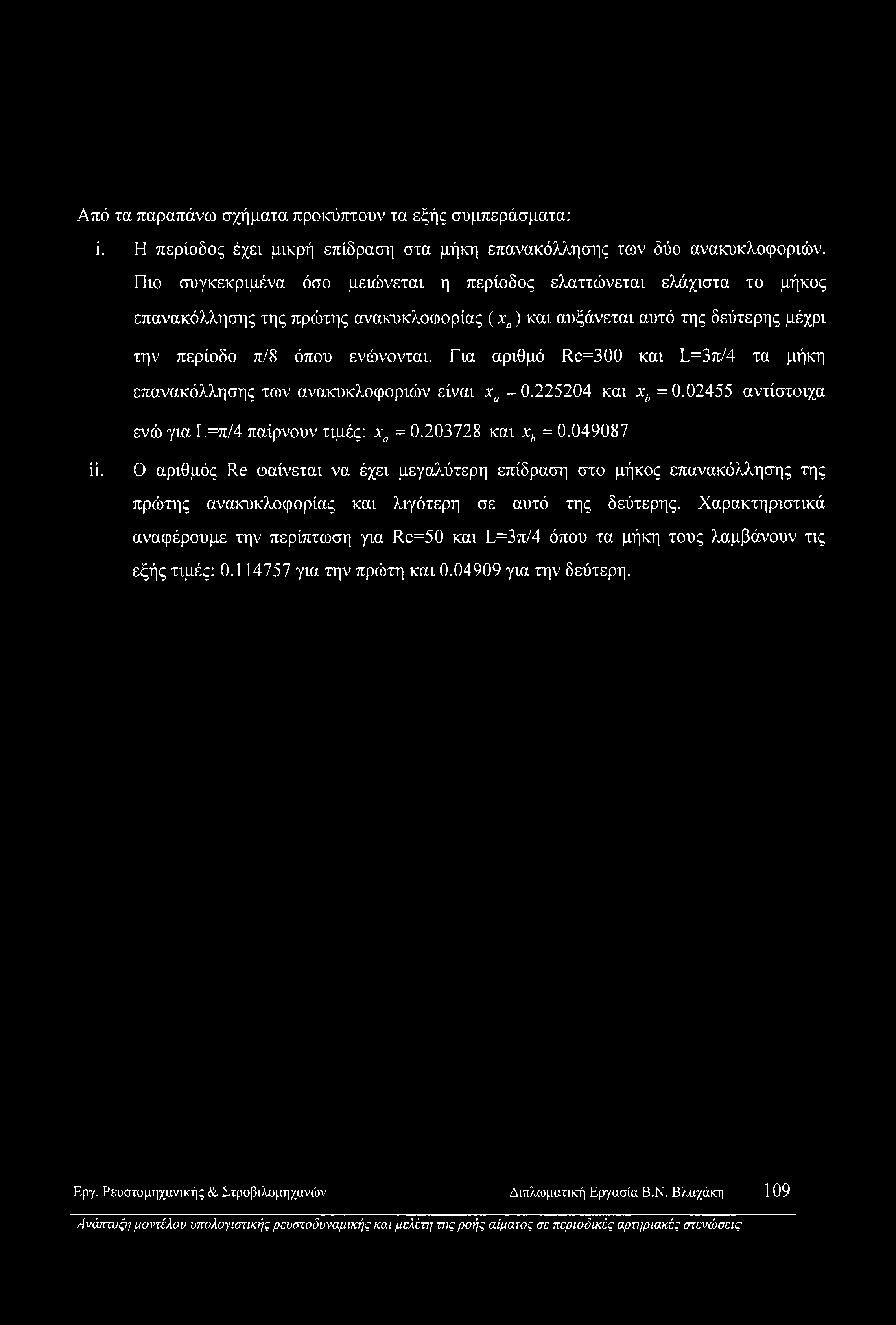 Από τα παραπάνω σχήματα προκύπτουν τα εξής συμπεράσματα: ί. Η περίοδος έχει μικρή επίδραση στα μήκη επανακόλλησης των δύο ανακυκλοφοριών.