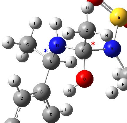 Το μόριο αυτό προκύπτει μετά από τη συνένωση των δύο αντιδρώντων μορίων. Στο τοπικό ελάχιστο έχουμε τη δημιουργία ενός νέου ασύμμετρου ατόμου άνθρακα (βλ. Σχήμα 12).