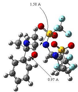 Όπως φαίνεται στο σχήμα, η απόσταση του υδρογόνου από το άζωτο της αμινομάδας του 2R είναι ίση με 1,24 Å ενώ από το οξυγόνο του καρβονυλίου του 1 είναι 1,31 Å.