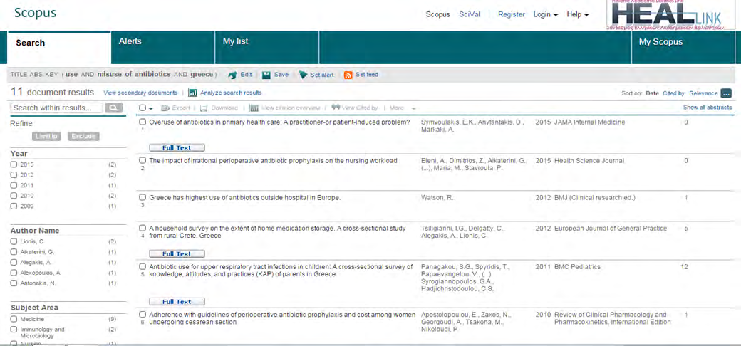 Στη συνέχεια, επειδή το ερευνητικό ερώτημα επικεντρώνεται στην χρήση και κατάχρηση των αντιβιοτικών στην Ελλάδα, τέθηκαν κι άλλοι περιορισμοί στην αναζήτηση βάζοντας στο πλαίσιο search within results