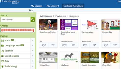 Πατώντας την επιλογή Certified Activities εμφανίζονται όλες οι έτοιμες ψηφιακές δραστηριότητες Μπορείτε εναλλακτικά να κάνετε αναζήτηση ανά ηλικία μαθητών, γνωστικό αντικείμενο, απαιτήσεις συστήματος