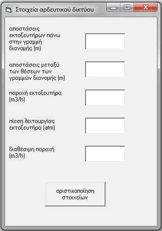 Έτσι στην εικόνα 4.2 ο χρήστης καλείται να συμπληρώσει δεδομένα τα οποία εμπίπτουν σε τέσσερις κατηγορίες: 1. Στοιχεία αρδευτικού δικτύου 2. Στοιχεία καλλιέργειας και εδάφους 3.