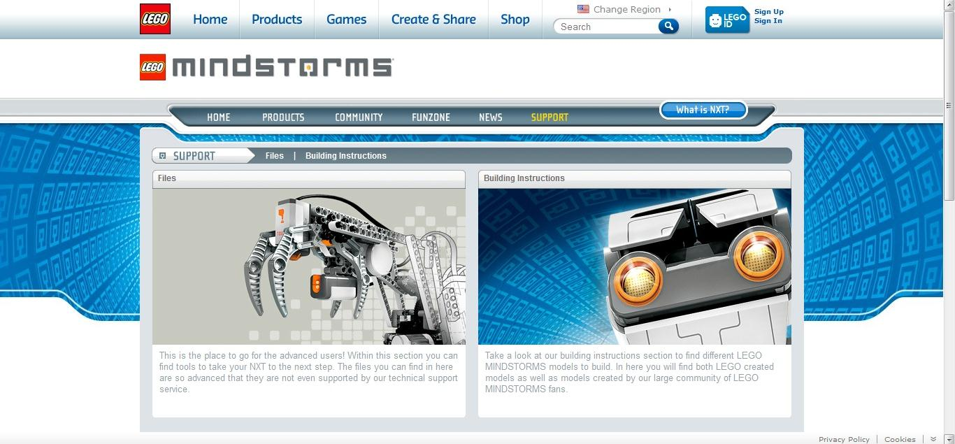 1.1. Lego.com MINDSTORMS Joonis 1. www.mindstorms.lego.com - ametlik Mindstorms lehekülg Ametlik mindstormsi kodulehekülg http://mindstorms.lego.com/ (vt joonis 1).