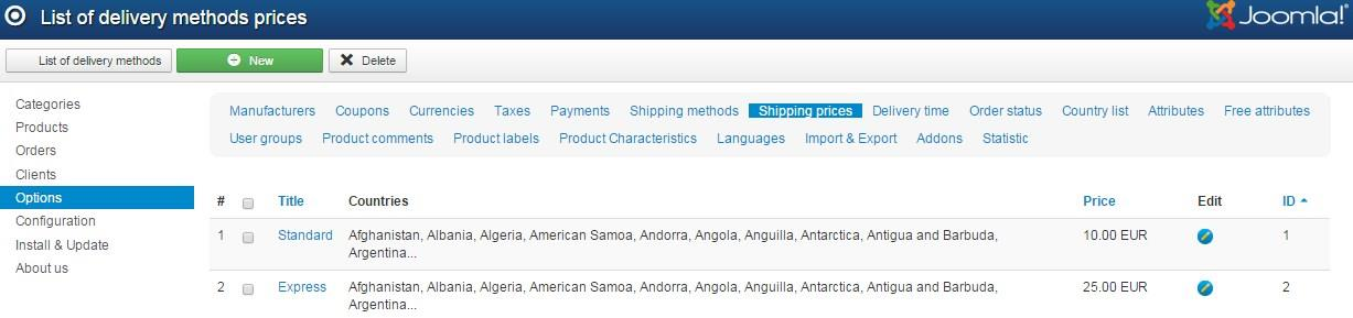 6.2.16 Shipping Methods Σε αυτό το σημείο καθορίζονται οι τρόποι αποστολής των προϊόντων.