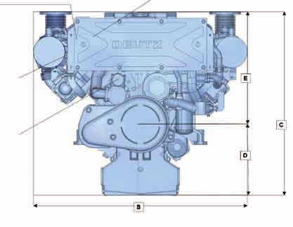 heat exchanger kg lbs 1080 2381 1180 2601 1380 3042 Exhaust flange diam. 6-cyl. 8-cyl. inside mm in 68 2.68 105 4.14 outside mm in 138 5.43 196 7.72 bolt holes mm in 4x ø 14 0.55 8x ø 14 0.