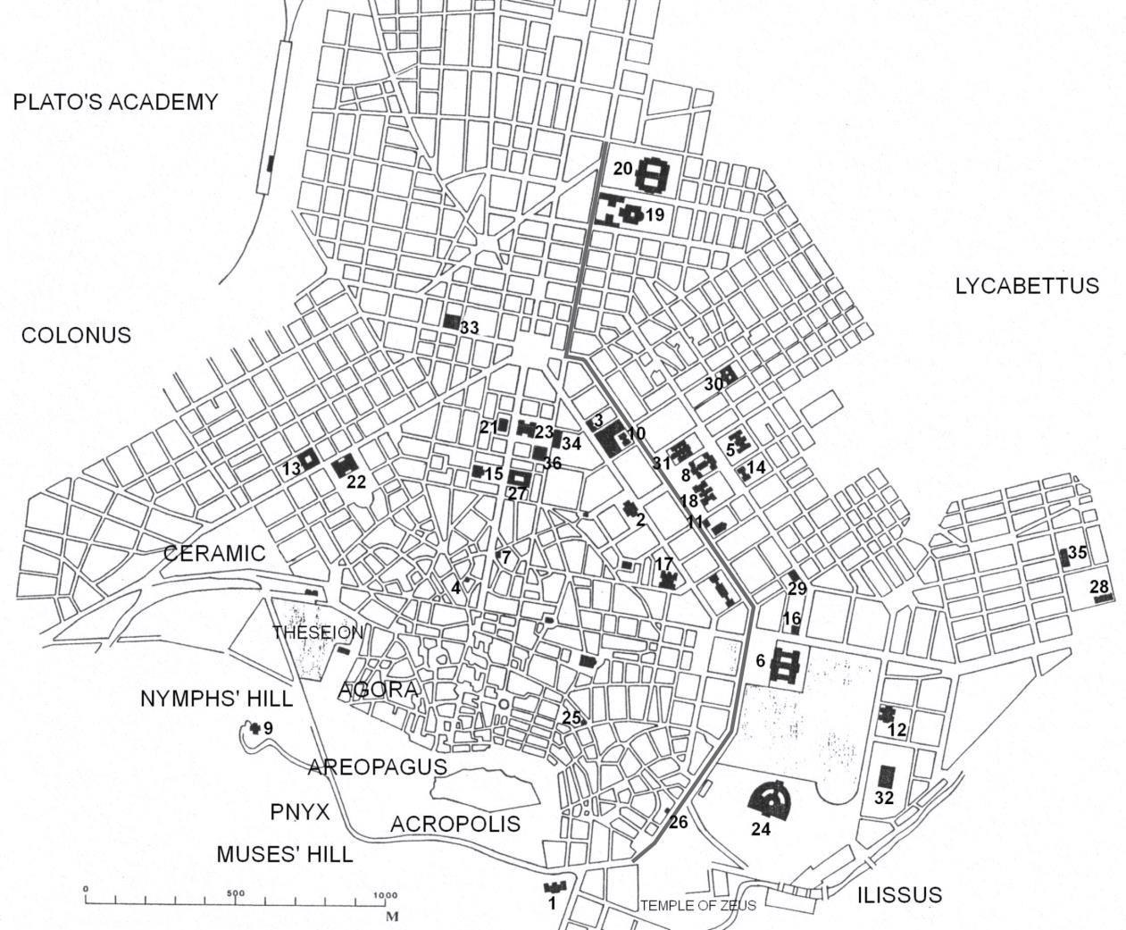 Αθήνα: η «τρίτη πλατεία» του πολεοδομικού τριγώνου δεν έγινε, με αποτέλεσμα την υποβάθμιση του δυτικού τμήματος της πόλης, πράγμα που εξηγεί τη συγκέντρωση των μνημειωδών κτηρίων στα ανατολικά.