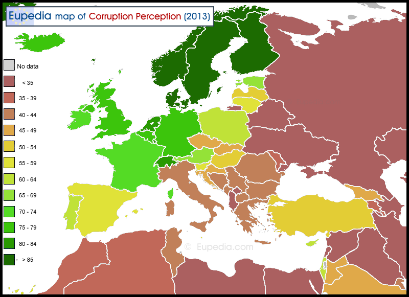 Διαφθορά στις Ευρωπαϊκές χώρες Ο χάρτης