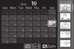 Απεικόνιση Ημερολογίου Για να προβάλετε εικόνες που λήφθηκαν σε μία επιλεγμένη ημερομηνία, πατήστε το κουμπί W (Q) όταν εμφανίζονται 80 εικόνες.