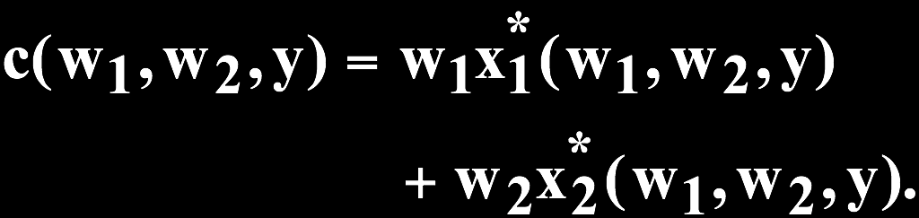 Το πρόβλημα της ελαχιστοποίησης κόστους Τα επίπεδα των x 1 *(w 1,w 2,y) και x 2 *(w 1,w 2,y) στο συνδυασμό εισροών που ελαχιστοποιεί το