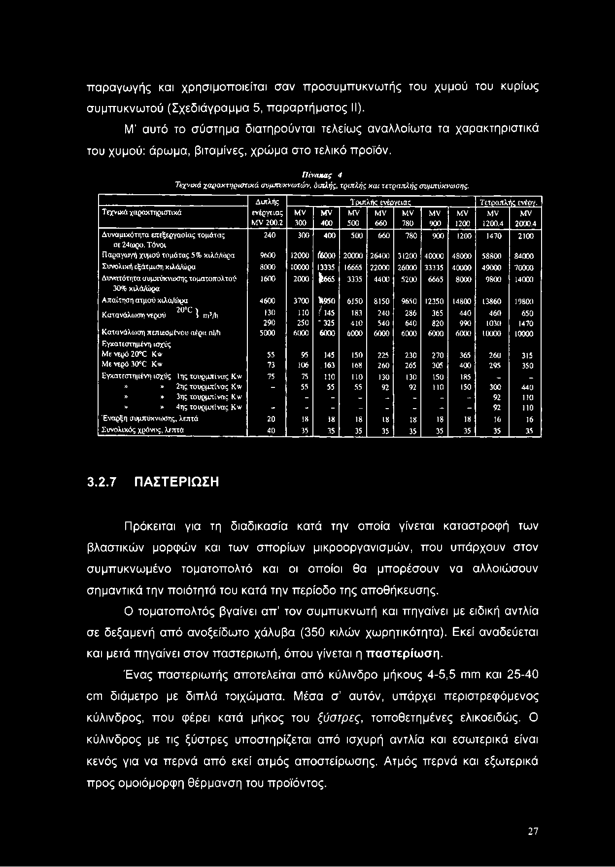 Π ίνακα ς 4 Τεχνικά χαρακτηριστικά συμπυκνωτών, διπλής, τριπλής και τετραπλής συμπύκνωσης. Διπλής Τριπλής ενέργειας Τετραπλής ενέογ. Τεχνική χαρακτηριστικά ενέργειας MV MV MV MV MV MV MV MV MV MV 200.