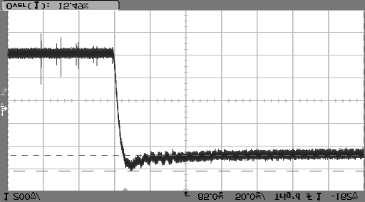 5 - Απόκριση του PLL σε βήμα των 600 KHz Όπως φαίνεται το PLL έχει κλειδώσει σε μόλις 70 μsec (3,5 divs), με μόλις 10% overshoot, ενώ έχει ταυτόχρονα πολύ μικρή κυμάτωση. [Σημ.