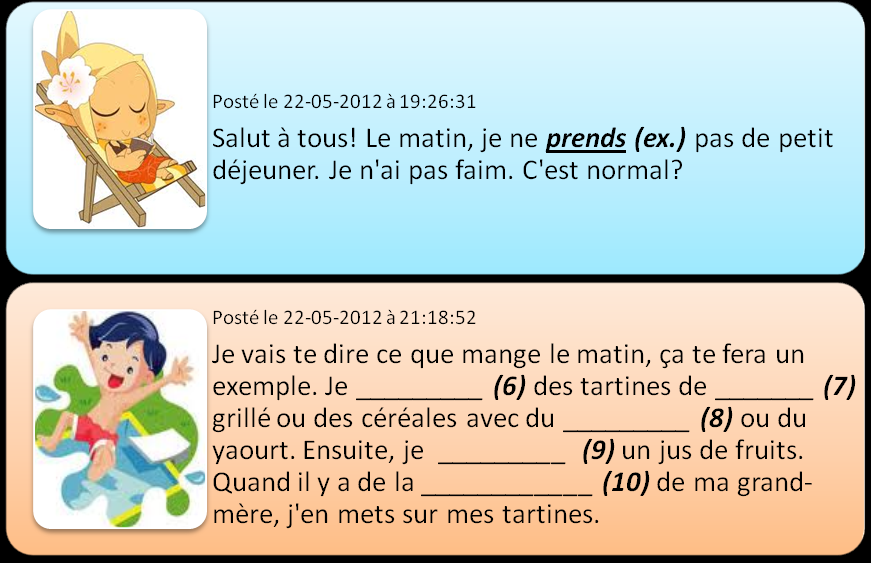 ACTIVITÉ 2 Lis les textes suivants et puis complète-les en choisissant parmi les mots suivants (A-F) comme dans l exemple. Attention! Il y a un mot en trop.