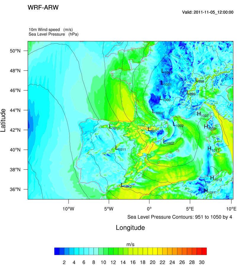 χαμηλότερη πίεση, 997 hpa (Σχήμα 6.25), πολύ κοντά στα 998 hpa που είχε το σύστημα στην πραγματικότητα την ίδια ώρα.