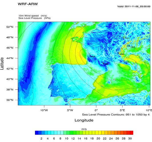 1m/s για τις α) 4/11 21UTC (T+45), β) 5/11 06UTC (Τ+54), γ) 6/11 03UTC (T+75) και δ) 8/11 18UTC (T+138) (πείραμα τοπογραφίας).