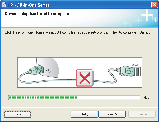 www.hp.com/support Problem: (Dotyczy tylko systemu Windows) Nie został wyświetlony ekran z monitem o podłączenie kabla USB. Rozwiązanie: Anuluj wszystkie ekrany.