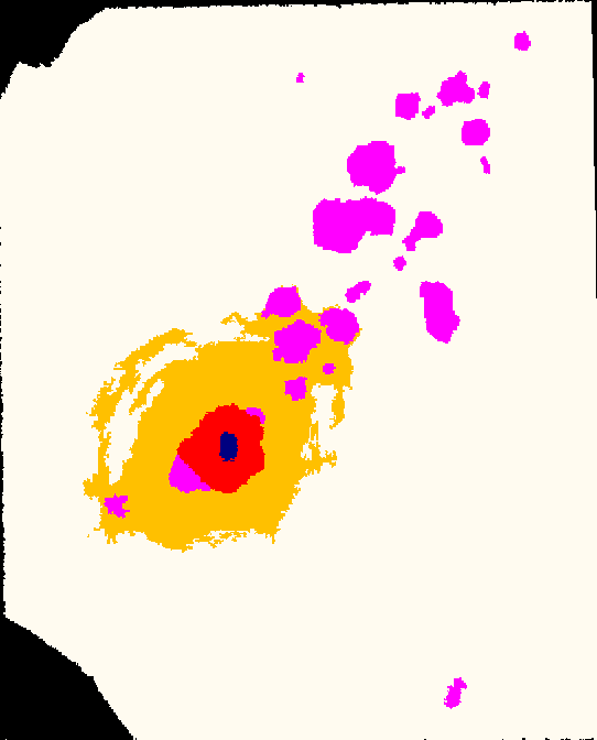 Τα όρια των εσωτερικών πρανών και της βάσης του κρατήρα, όπως αυτά ταξινομήθηκαν (Εικόνα 4.5) και όπως προέκυψαν κατά την εκτίμηση της κ. Νομικού (Εικόνα 4.6), είναι σχεδόν όμοια. Εικόνα 4.