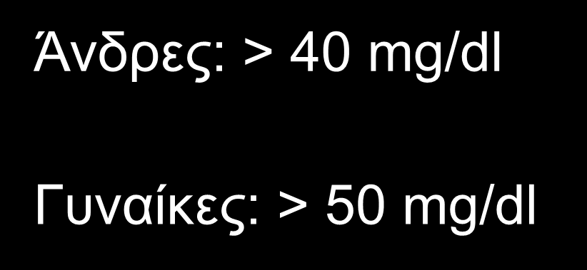 NCEP/ATP III Guidelines HDL Άλδξεο: > 40 mg/dl Γπλαίθεο: > 50 mg/dl Third Report of the National