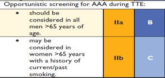 Opportunistic screening! The most appealing situation for cardiologists is during echocardiography, since abdominal aorta imaging can be performed using the same probe.