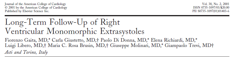 When faced with right ventricular premature contractions in an otherwise normal ECG, we have to decide whether it represents a benign pattern or a possible early form of ARVD a normal 12-lead ECG,