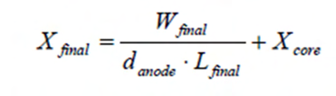Όπου, L final είναι η τελική τιμή του μήκους ενός κράματος ανόδου σε m L initial είναι η αρχική τιμή H μειωμένη άνοδος, μαζί με τον πυρήνα χάλυβα, θεωρείται τότε ότι είναι ένας