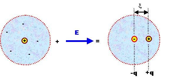 - 121 - Εικόνα (2.21) Διαχωρισμός φορτίων και επαγωγή διπολική ροπής σε ένα άτομο ή μόριο παρουσία πεδίου.