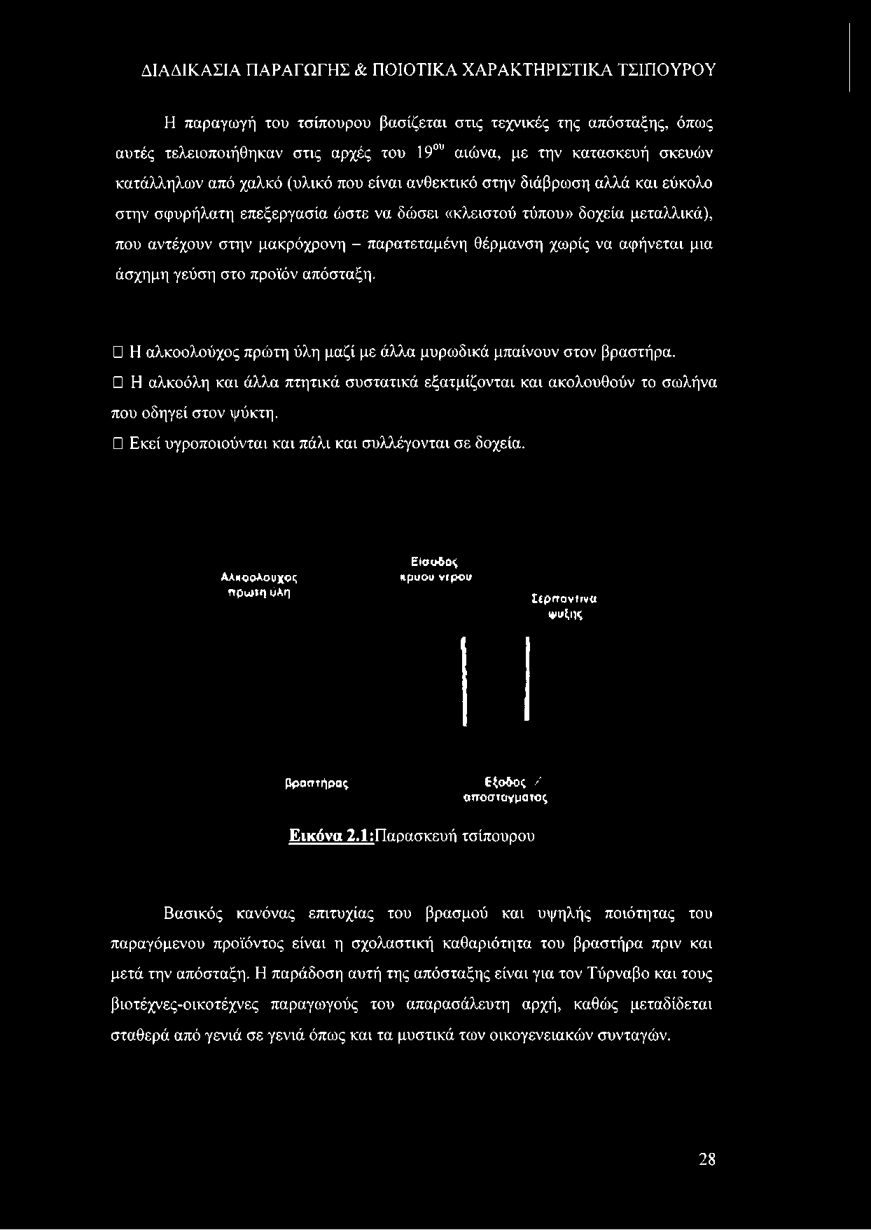 τύπου» δοχεία μεταλλικά), που αντέχουν στην μακρόχρονη - παρατεταμένη θέρμανση χωρίς να αφήνεται μια άσχημη γεύση στο προϊόν απόσταξη.