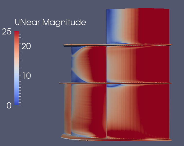 Σχήμα 3.25: Η ταχύτητα σε απόσταση 0.001 mm από το στερεό τοίχωμα της πτέρυγας του μονοθέσιου κατά τον έβδομο σχεδιαστικό κύκλο. Σχήμα 3.26: Η κατανομή πίεσης στην τελική πτέρυγα του μονοθέσιου.