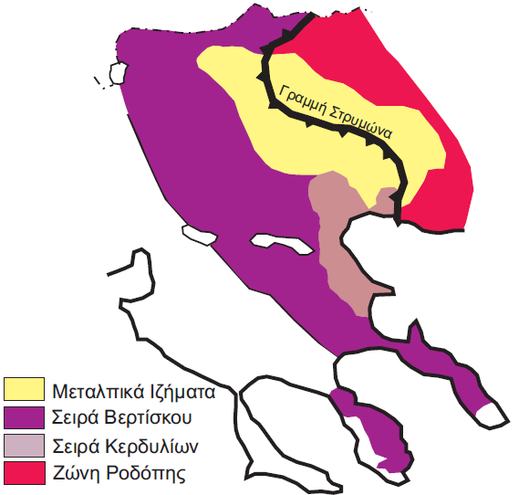 ψ Μεταλλευτική Περιοχή Ολυμπιάδας Σχήμα 4.1 Γεωτεκτονικό σχήμα των Ελληνίδων ζωνών όπου σημειώνεται η θέση της περιοχής μελέτης (τροποποιημένο από Μουντράκης, 2010).