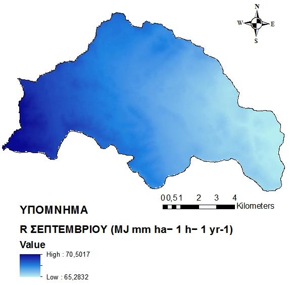 Εικόνα 9: Συντελεστής R Σεπτεμβρίου λεκάνης απορροής πηγών Αώου