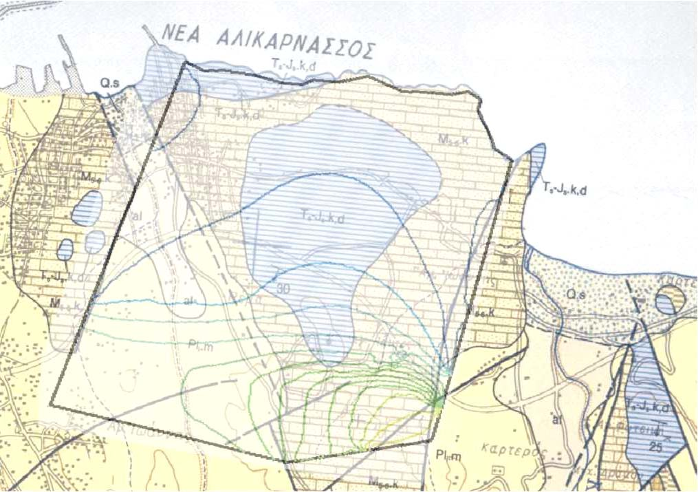 σύµφωνα µε στοιχεία των γεωτρήσεων που βρίσκονται ανατολικότερα του ρήγµατος που φτάνει µέχρι τη θάλασσα διαπιστώνονται χαµηλά υδραυλικά ύψη και στο συγκεκριµένο χώρο, γεγονός που πιστοποιεί την