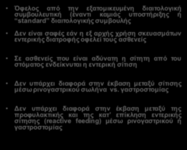 3 Δεν υπάρχει διαφορά στην έκβαση μεταξύ σίτισης μέσωρινογαστρικού σωλήνα vs.