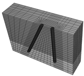 3d sand 15d 5d Σχήμα. Δύο απλές ομάδες πασσάλων και τα αντίστοιχα δίκτυα πεπερασμένων στοιχείων Figure.