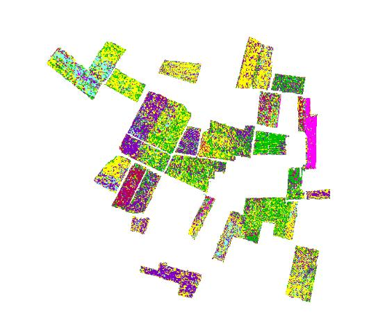 Από το παραπάνω σχήμα παρατηρείται αρχικά ότι τα pixels της καλλιέργειας Merlot έχουν ταξινομηθεί σε μεγάλο ποσοστό στη σωστή κατηγορία.
