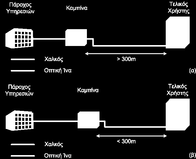 Fiber to the Building (FTTB) Υποστηρίζει αρκετές τηλεφωνικές κλήσεις, μεταδόσεις τηλεόρασης και βίντεο καθώς και χρήση διαδικτύου από και προς έναν ή περισσότερους χρήστες Χρησιμοποιείται για την