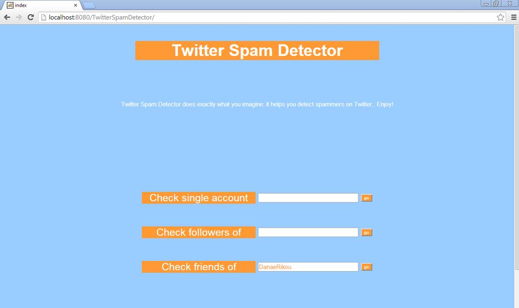 προσθέσετε ή αφαιρέσετε στη TwitterSpamList και με βάση αυτό να επανεκπαιδεύσετε το μοντέλο. Check friends of: εδώ μπορείτε να ελέγξετε εάν ένας λογαριασμός έχει φίλους που είναι spammer.