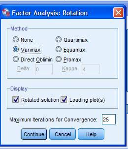 Το παράθυρο rotation Εικόνα 5: Rotation. Για την PCA επιλέγουμε none ενώ για τη FACTOR varimax.