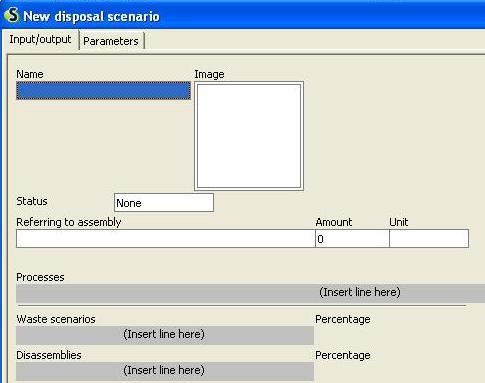 Το λογισμικό SimaPro ως εργαλείο Ανάλυσης Κύκλου Ζωής ενός προϊόντος Εικόνα 4.5: Καρτέλα νέου σεναρίου διάθεσης. Όσον αφορά στο σενάριο αποβλήτων, όπως παρουσιάζεται και στην Εικόνα 4.