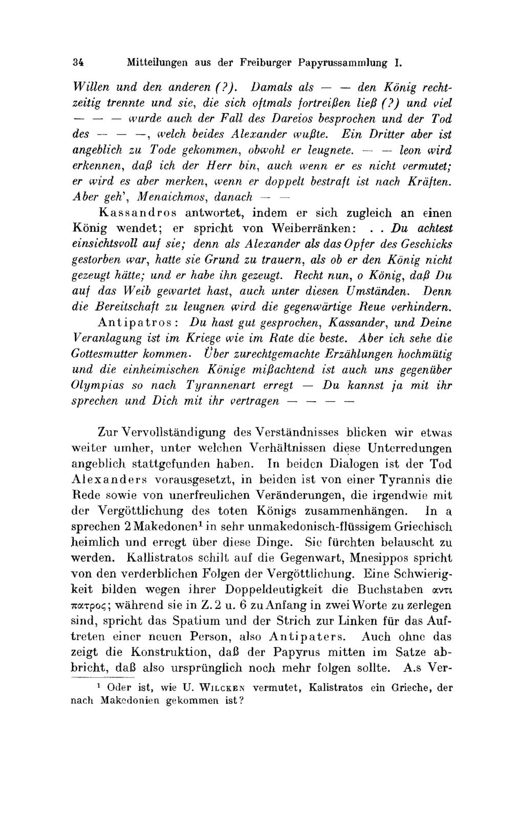 34 Mitteilungen aus der Freiburger Ραρyrussαmmlung I. Willen und den anderen (2).