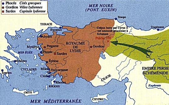 La Lydie au temps de Crésus. À l est, l empire perse de Cyrus II.