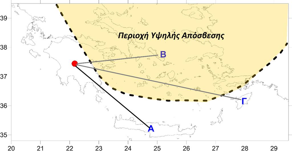 Κεφάλαιο 2 ο Σχήμα 2.13 Χαρακτηρισμός σταθμών ως μπροστά ή πίσω από το τόξο (fore-arc/back-arc).