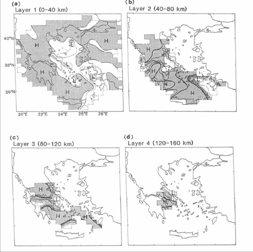 Κεφάλαιο 3 ο Σχήμα 3.7 Δομή απόσβεσης από τη μελέτη των Hashida et al, [1988]. Παρουσιάζονται οι ανωμαλίες του παράγοντα απόσβεσης από τις μέσες τιμές για την περιοχή μελέτης.