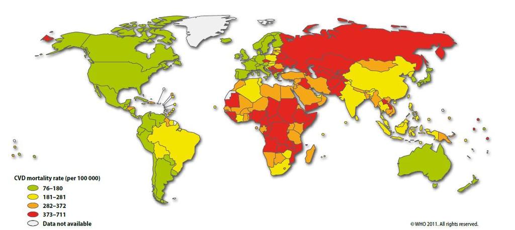 Παγκόσμιος χάρτης κατανομής της καρδιαγγειακής θνησιμότητας στους άνδρες (τυποποιημένη