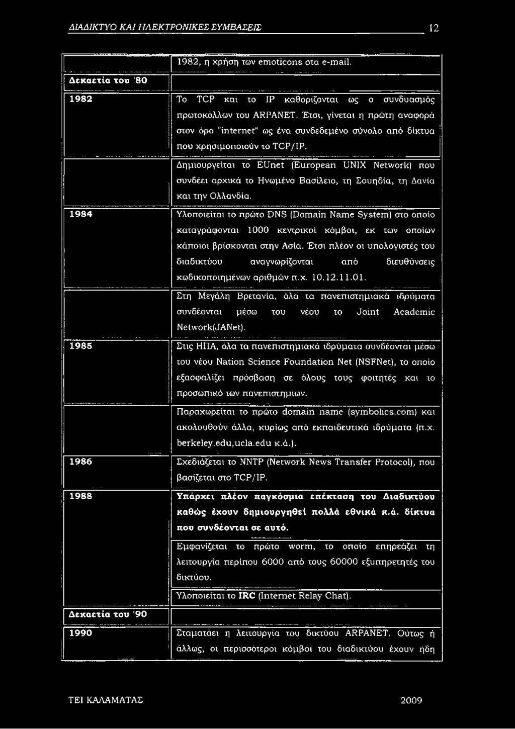 Δημιουργείται το EUnet (European UNIX Network) που συνδέει αρχικά το Ηνωμένο Βασίλειο, τη Σουηδία, τη Δανία και την Ολλανδία.